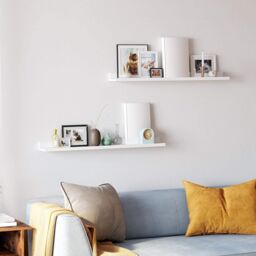 SONGMICS Long Floating Wall Shelves Ledge Set of 2 Picture Books in White - thumbnail 1