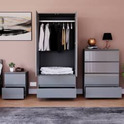 HD Designs Vida Designs Glinton 3 Piece Bedroom Set (2 Drawer Bedside Chest, 4 in Grey - thumbnail 3