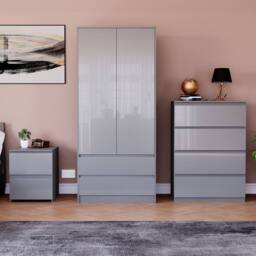 HD Designs Vida Designs Glinton 3 Piece Bedroom Set (2 Drawer Bedside Chest, 4 in Grey - thumbnail 1