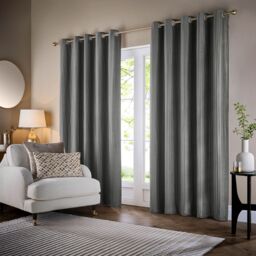 Paoletti Corinthian Velvet Room Darkening Eyelet Curtain Pair in Grey - Size: 117 cm width x 183 cm drop - thumbnail 2