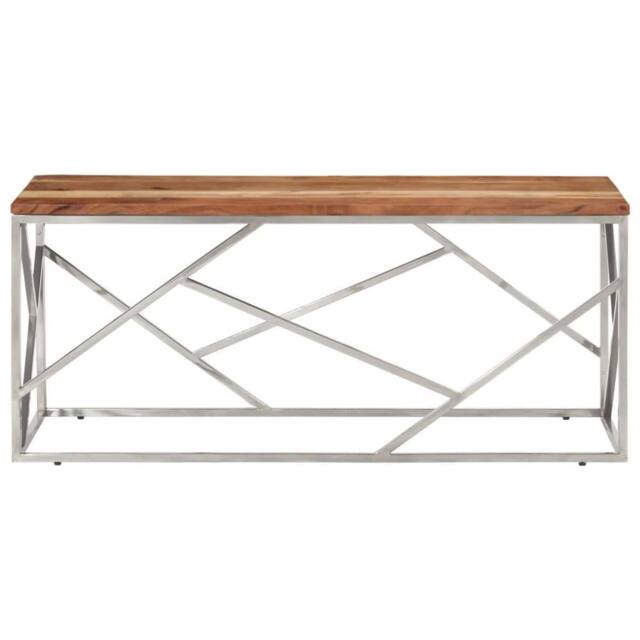 Berkfield Home Modern Coffee Table Silver Stainless Steel & Solid Acacia Wood - image 1
