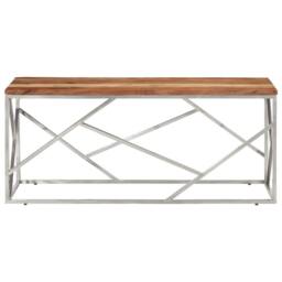 Berkfield Home Modern Coffee Table Silver Stainless Steel & Solid Acacia Wood