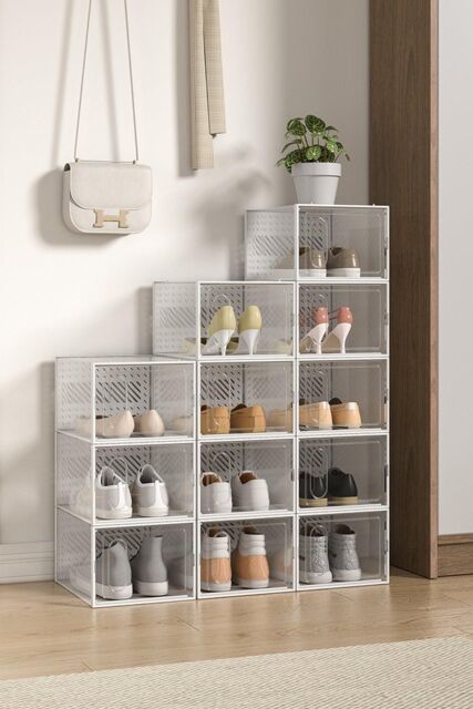 H&O Direct 12 Pack Plastic Shoe Storage Box in White - image 1