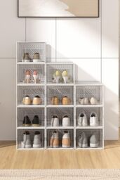 H&O Direct 12 Pack Plastic Shoe Storage Box in White - thumbnail 2