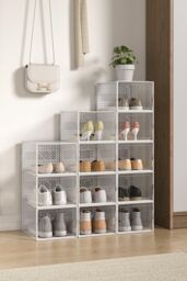 H&O Direct 12 Pack Plastic Shoe Storage Box in White