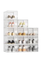H&O Direct 12 Pack Plastic Shoe Storage Box in White - thumbnail 3