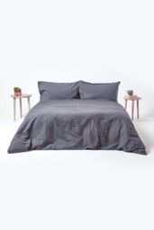 Homescapes Luxury Soft Plain Linen Deep Fitted Sheet 18 inch Deep in Dark Grey - Size: Single Fitted - thumbnail 4