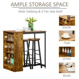 KORVIXA 3 Pieces Bar Table Set Pub Dining Table Set in Brown - Size: 0.6m2 - thumbnail 5