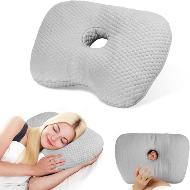 Nordara Side Sleeping Pillow with Ear Hole for Ear Pain & Piercing Relief in Grey - image 1
