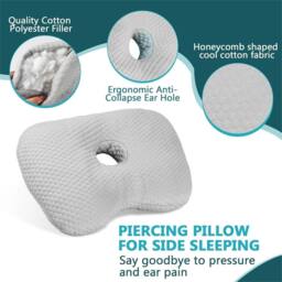 Nordara Side Sleeping Pillow with Ear Hole for Ear Pain & Piercing Relief in Grey - thumbnail 4