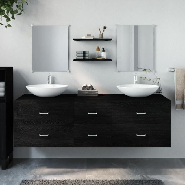 Berkfield Home 5 Piece Bathroom Furniture Set Black Engineered Wood - image 1