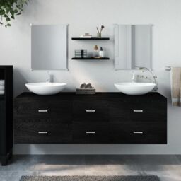 Berkfield Home 5 Piece Bathroom Furniture Set Black Engineered Wood - thumbnail 1
