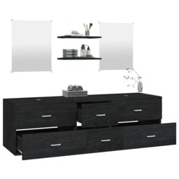 Berkfield Home 5 Piece Bathroom Furniture Set Black Engineered Wood - thumbnail 3