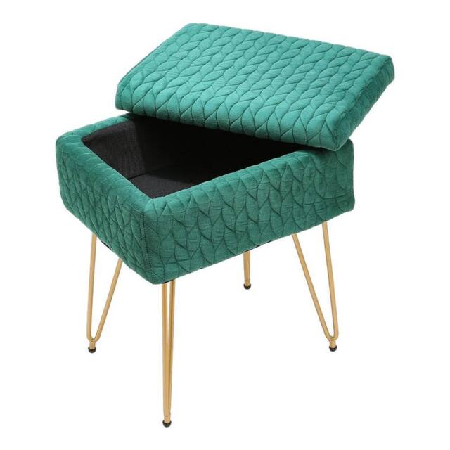 KORVIXA PrGreen Velvet Storage Ottoman Stool Gold Hairpin Legs Vanity Stool in Green - Size: 100 cm x 100 cm - image 1