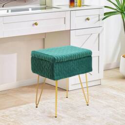 KORVIXA PrGreen Velvet Storage Ottoman Stool Gold Hairpin Legs Vanity Stool in Green - Size: 100 cm x 100 cm - thumbnail 4