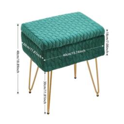 KORVIXA PrGreen Velvet Storage Ottoman Stool Gold Hairpin Legs Vanity Stool in Green - Size: 100 cm x 100 cm - thumbnail 2