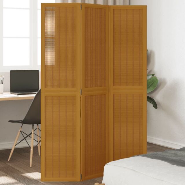 Berkfield Home Room Divider 3 Panels Brown Solid Wood Paulownia - image 1