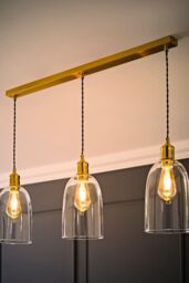 ValueLights Kira Glass Cloche Dome 3 Drop Bar Diner Ceiling Pendant Light & Bulbs in Gold - thumbnail 1