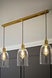 ValueLights Kira Glass Cloche Dome 3 Drop Bar Diner Ceiling Pendant Light & Bulbs in Gold - thumbnail 2