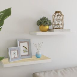 Berkfield Home Floating Wall Shelves 2 pcs Oak & White 60x23.5x3.8 cm MDF in Brown - thumbnail 1