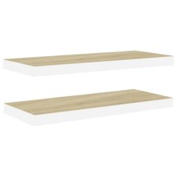 Berkfield Home Floating Wall Shelves 2 pcs Oak & White 60x23.5x3.8 cm MDF in Brown - thumbnail 2
