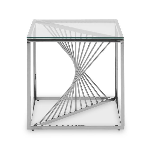 Orsina End Table with Gold Finish Frame, Modern Side Table with Glass Top, Staircase Design End Table for Home in Silver - image 1