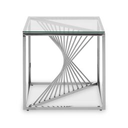 Orsina End Table with Gold Finish Frame, Modern Side Table with Glass Top, Staircase Design End Table for Home in Silver