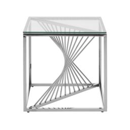 Orsina End Table with Gold Finish Frame, Modern Side Table with Glass Top, Staircase Design End Table for Home in Silver - thumbnail 2
