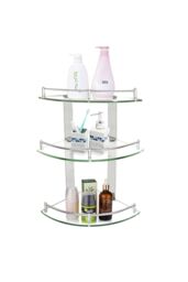 Living and Home 3-Tier Wall Mounted Corner Tempered Glass Shower Shelf Caddy with Rail Bathroom in Silver - thumbnail 4