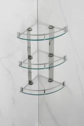 Living and Home 3-Tier Wall Mounted Corner Tempered Glass Shower Shelf Caddy with Rail Bathroom in Silver - thumbnail 2