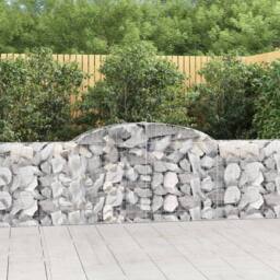 Berkfield Home Decorative Arched Gabion Basket 300x30x80/100 cm Galvanised Iron in Silver - thumbnail 2