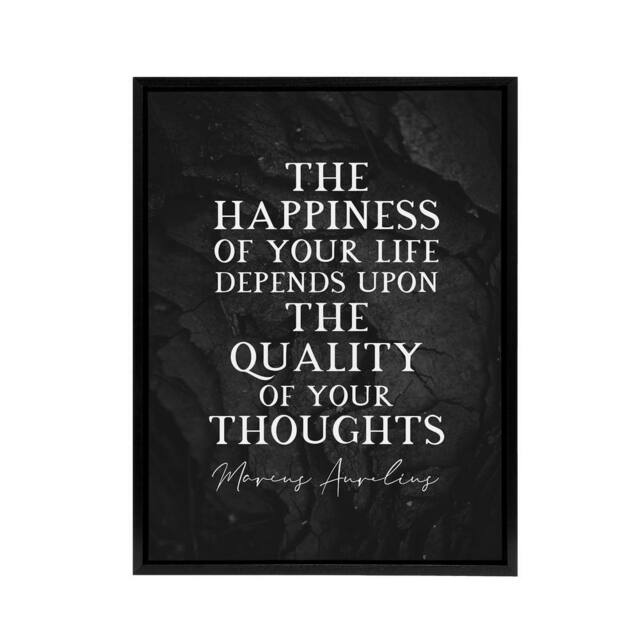 "Artery8 Marcus Aurelius Happiness Slate Quote Framed Canvas Wall Art Print in Grey - Size: W12"" x H16""" - image 1