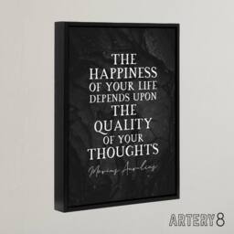 "Artery8 Marcus Aurelius Happiness Slate Quote Framed Canvas Wall Art Print in Grey - Size: W12"" x H16""" - thumbnail 2