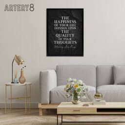 "Artery8 Marcus Aurelius Happiness Slate Quote Framed Canvas Wall Art Print in Grey - Size: W12"" x H16""" - thumbnail 3