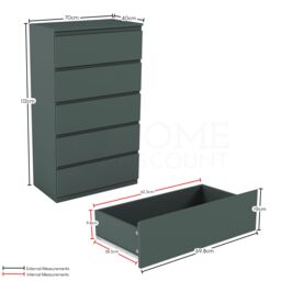 Home Discount Vida Designs Denver 5 Drawer Chest of Drawers Storage in Green - thumbnail 2