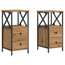 Berkfield Home Bedside Cabinets 2 pcs Artisan Oak 34x35.5x70 cm Engineered Wood in Brown - thumbnail 2