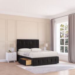 "Sloomy Cambridge Divan Bed Base 2 Drawers 12"" Footboard & 54"" Floor Standing Headboard in Black - Size: King" - thumbnail 1