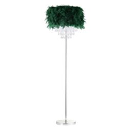 Happy Homewares Modern Chandelier Feather Floor Lamp with Waterfall Acrylic Droplets in Green