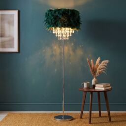 Happy Homewares Modern Chandelier Feather Floor Lamp with Waterfall Acrylic Droplets in Green - thumbnail 4
