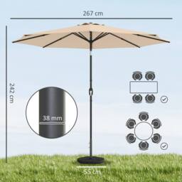 OUTSUNNY 2.7 m Garden Parasol Umbrella with Cross Base, Sandbag in Khaki - Size: 3m - thumbnail 3