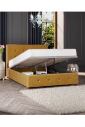 Laurence Llewelyn-Bowen Hesper Ottoman Storage Bed in Plush Velvet Fabric, Custom Made in Mustard - Size: Double