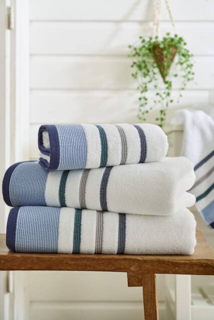 Deyongs Portland Stripe Supersoft Cotton Towel in Blue - Size: Bath Sheet - image 1