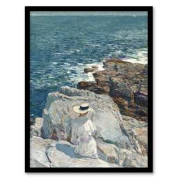 Artery8 South Ledges Rocky Coastal Landscape Hassam Framed Wall Art Print - Size: A4 - thumbnail 1