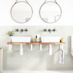 Berkfield Home Basin Shelf Wall Mounted Steel & Solid Wood Acacia in Brown - thumbnail 3