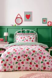 Bedlam 'Fun Strawberries' Easy Care Duvet Cover Set in Pink - Size: Single - thumbnail 5