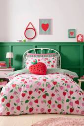 Bedlam 'Fun Strawberries' Easy Care Duvet Cover Set in Pink - Size: Single - thumbnail 1
