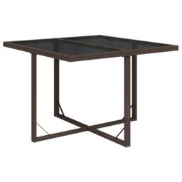 Berkfield Home Garden Table Brown 109x107x74 cm Poly Rattan & Glass - Size: 109 x 107 x 74 cm - thumbnail 3