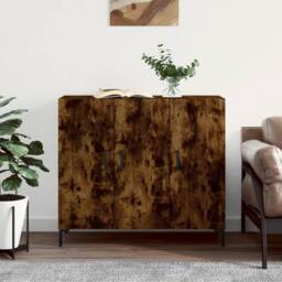 Berkfield Home Sideboard Smoked Oak 90x34x80 cm Engineered Wood in Brown - Size: 90 x 34 x 80 cm - thumbnail 2