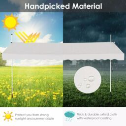Costway 4M Telescopic Canopy Retractable Adjustable Outdoor Clamp Awning Sun Shelter in Beige - thumbnail 4