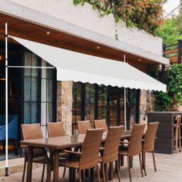 Costway 4M Telescopic Canopy Retractable Adjustable Outdoor Clamp Awning Sun Shelter in Beige - thumbnail 3